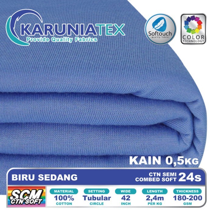 

Bahan Kaos Cotton Semi Combed 24s 0,5 Kg Biru Sedang