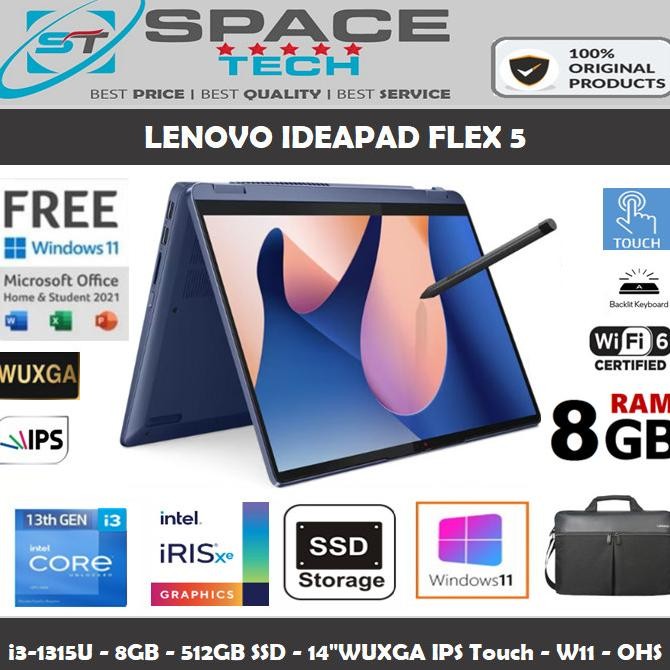 Lenovo Ideapad Flex 5 I3-1315U 8Gb 512Gb Ssd 14"Wuxga Touch W11 Ohs