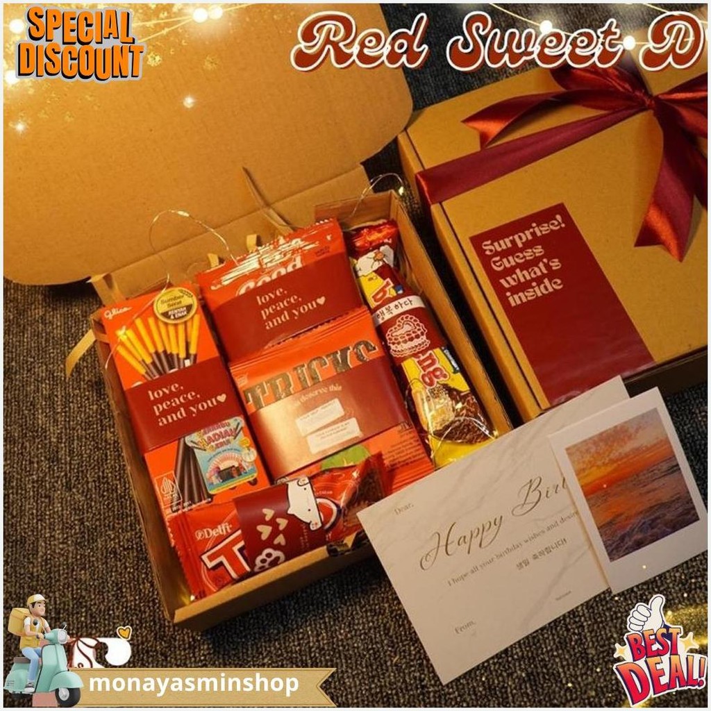 

Hampers Snack Box Kado Ulang Tahun Makanan Ringan Wisuda Anniversary Sempro Valentine Hari Guru Bestie Crush Pacar Red Sweet Series Food Murah Kado Jajan Gift Box Termurah Banget