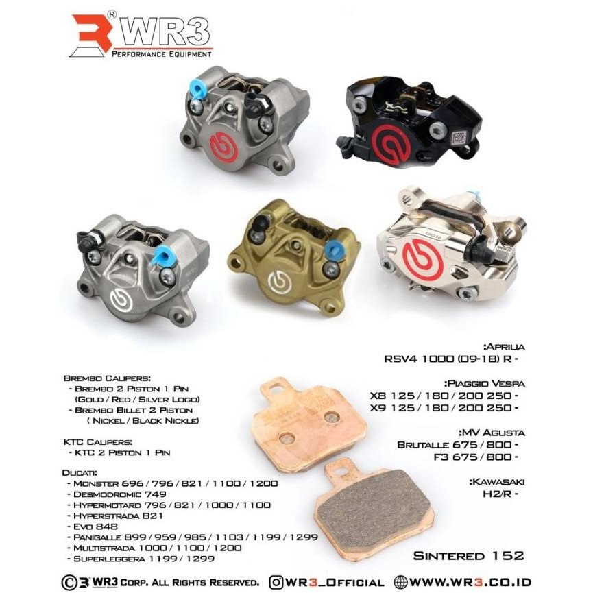 spare part motor honda kampas rem wr3 sintered untuk kaliper brembo 4p1p 2p1p m4 gp4rs m50