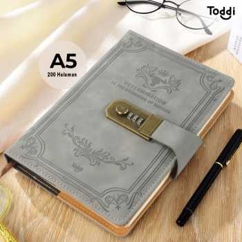 

Toddi Buku Jurnal Leather Diary A5 68GSM 200 Halaman Grid with Lock