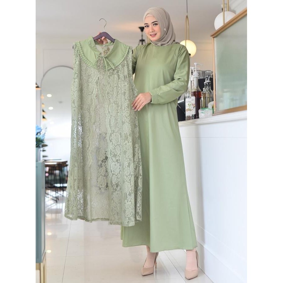 Gamis Brokat Jumbo Bahan Katun Toyobo Premium Set Inner Outer ld 140