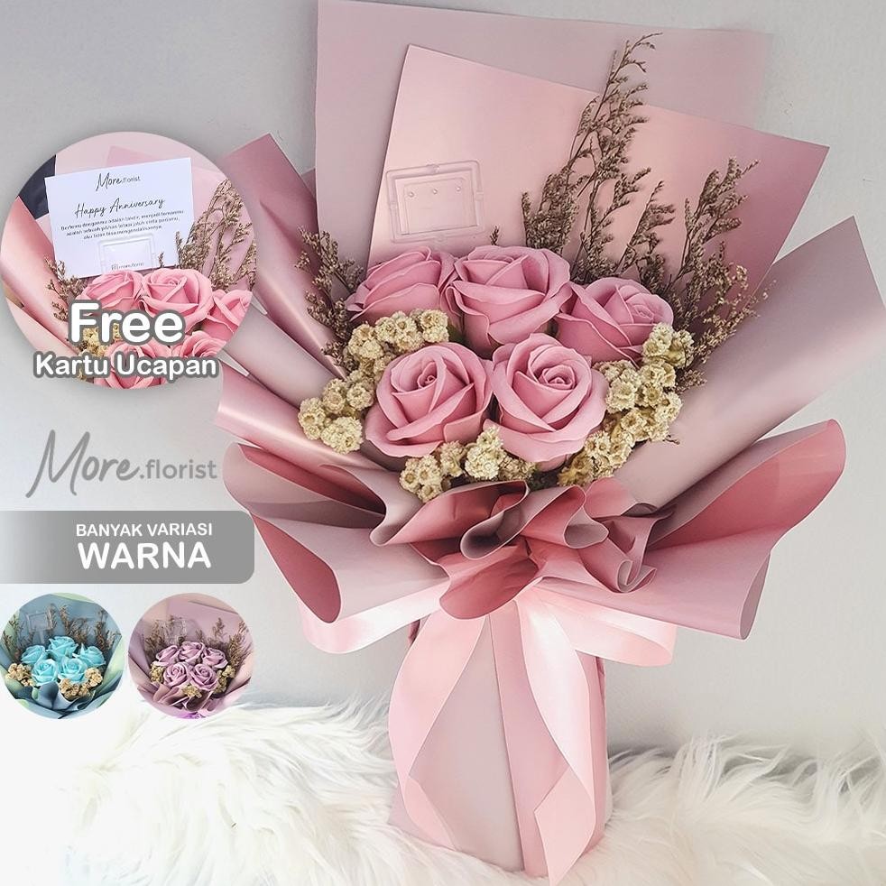 

MORE.FLORIST 5PCS Soap Flower + Dried Flower Bouquet / Buket Bunga sabun / Bouquet Anniversary / Buket ulang tahun / Buket Hadiah / kado valentine / Bouquet Graduation