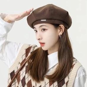 Topi Baret Beret Kulit PU Leather Korea Import