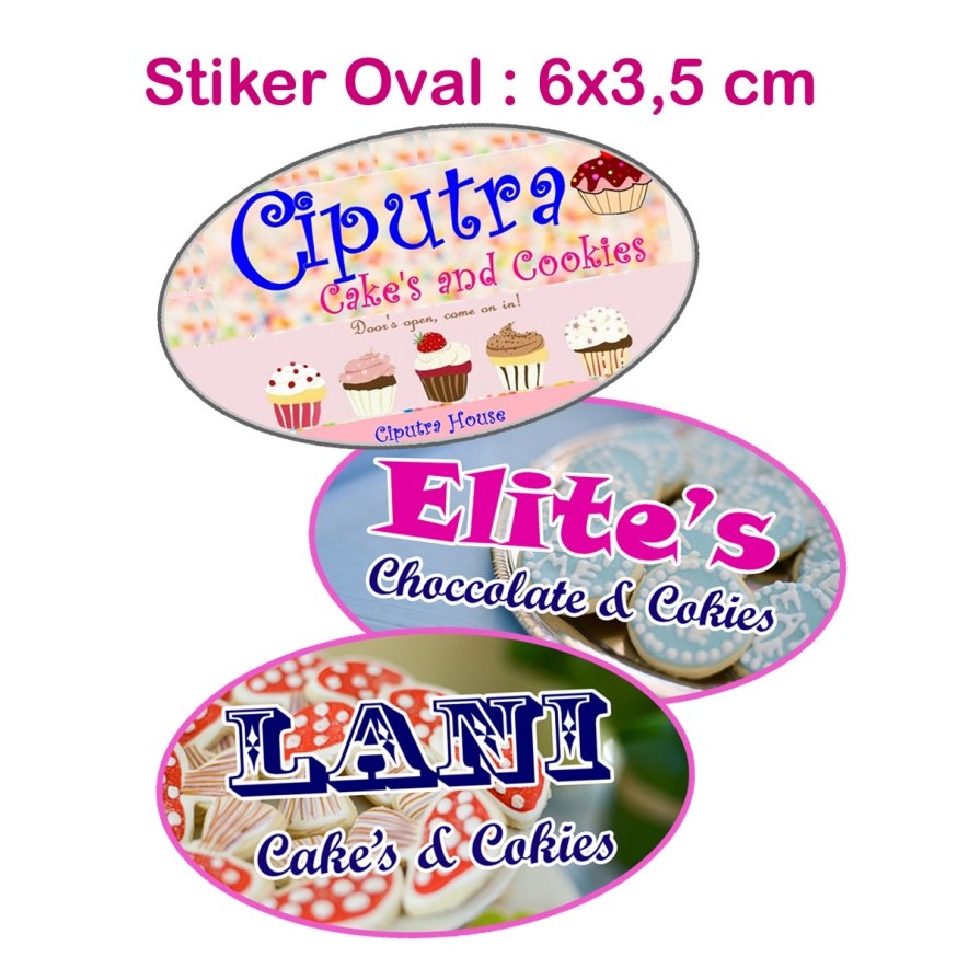 Stiker Toples Kue Kering, Sticker Label Produk Bentuk Oval/Elips