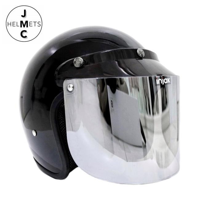 Helm Bogo Retro Kaca Datar Polos Hitam Sni