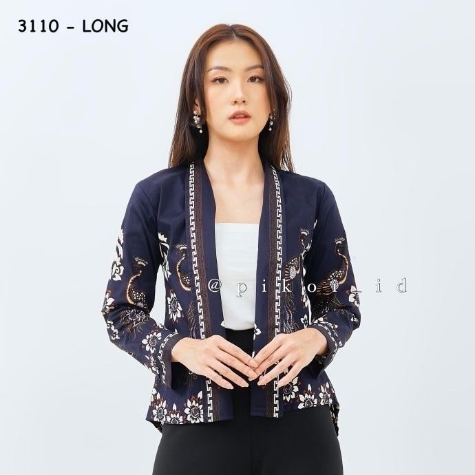 Cardigan Batik Wanita Panjang / Outer Batik Modern Seragam Kantor Navy