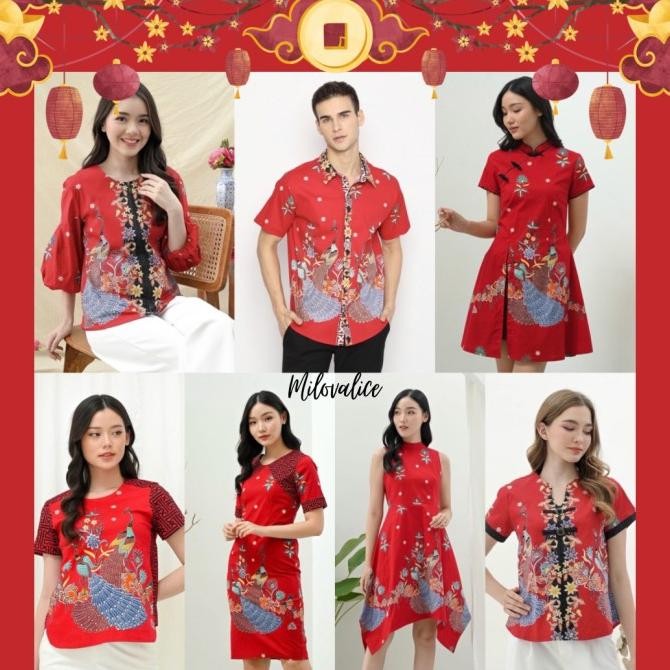 Batik Couple Merah / Baju Imlek Sincia Keluarga Kondangan - Bbc Red