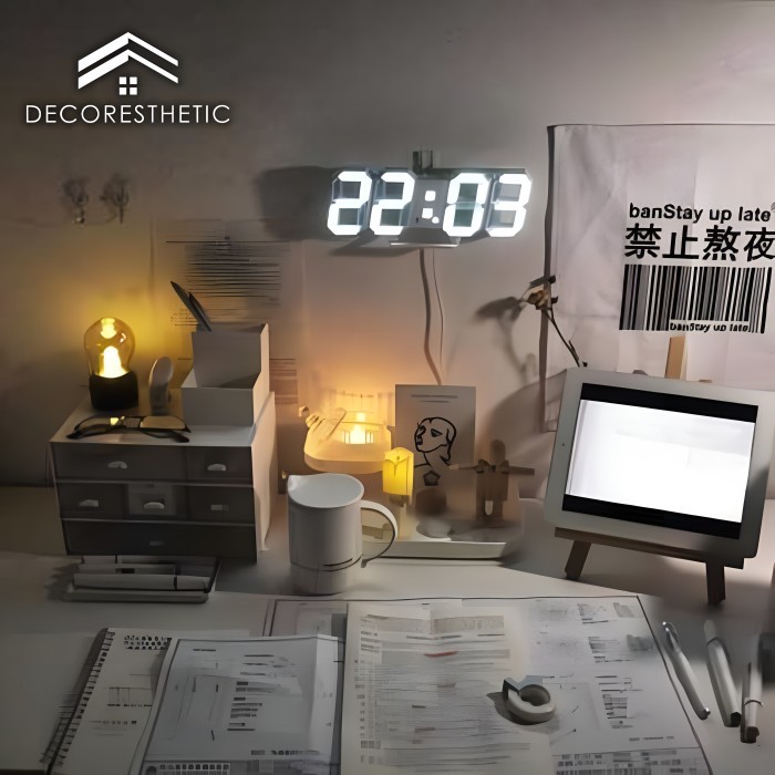 Jam Digital Dekorasi Meja LED Alarm Modern Aesthetic Baterai USB