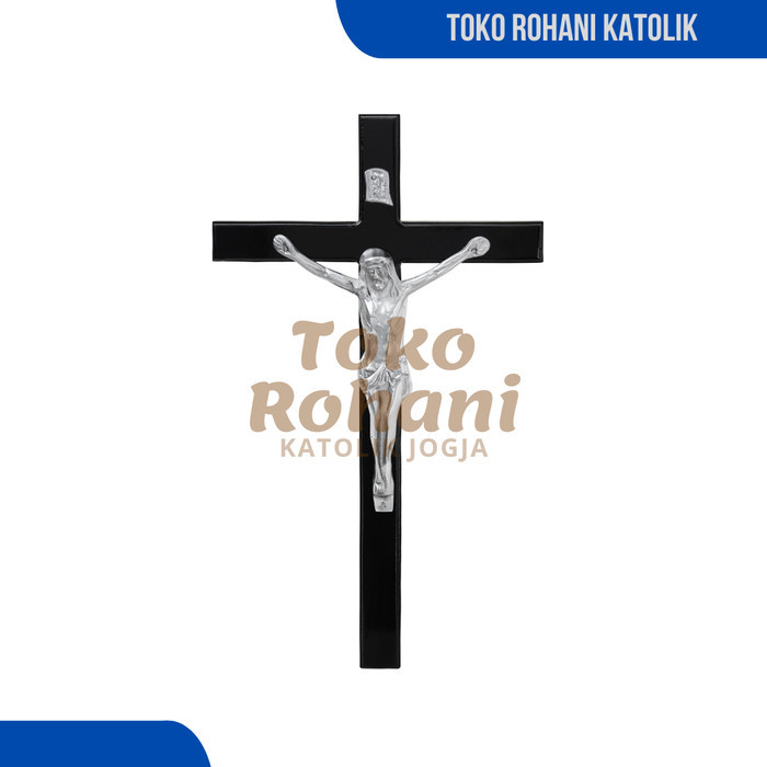Salib Dinding Katolik 40 Cm (Silver) / Salib Dinding Besar / Salib Gantung / Salib Kayu Katolik