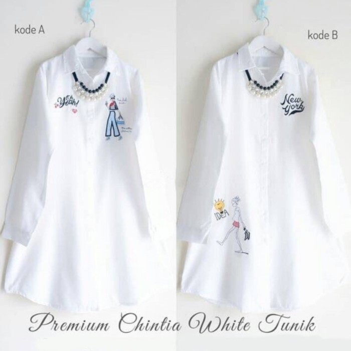 Tunik kembang tunik warna putih/tunik panjang wanita muslim/blouse putih kekinian terbaru premium