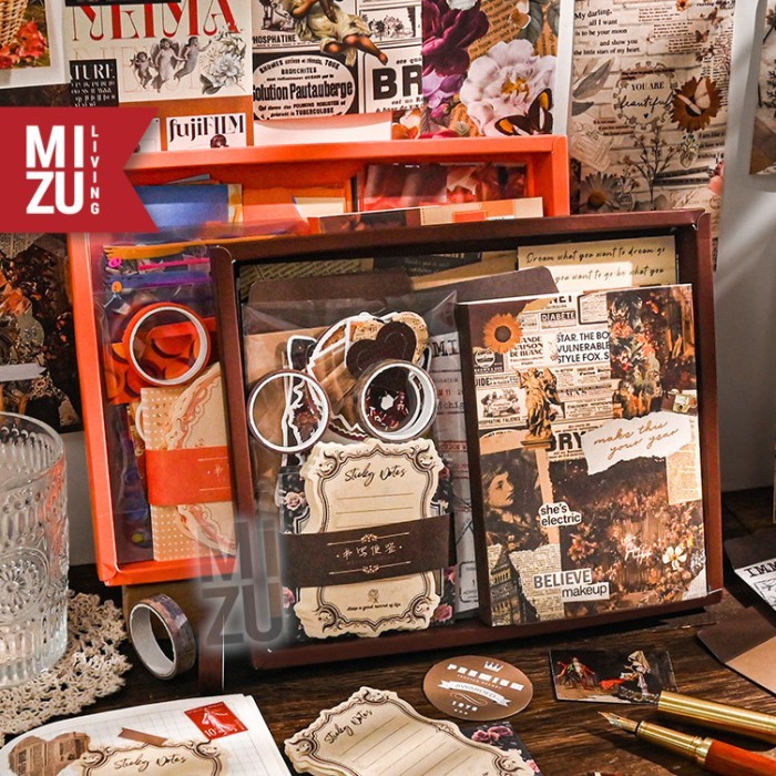 

Ready MIZU DEKO-NIKKI Set Vintage Travel Scrapbook Bujodeko Buku Journal Kit Diary Notebook Sticker