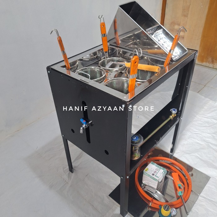 dandang mie ayam 4 lubang fullset/dilengkapi pelindung angin/panci mie