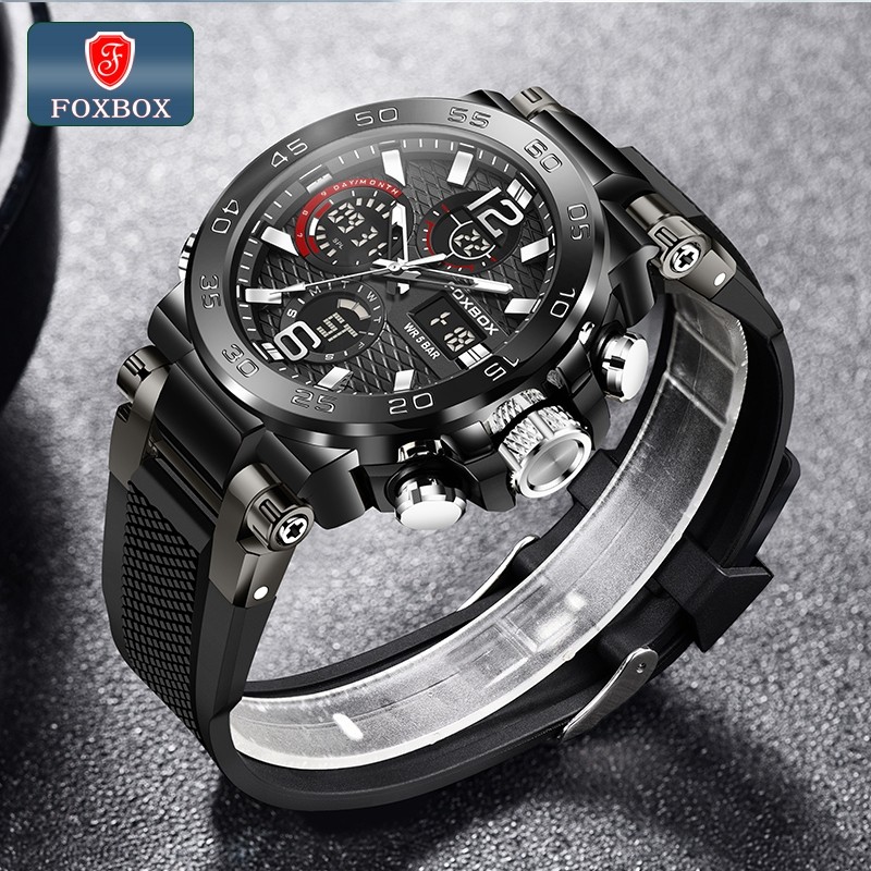 HOT DEALS FOXBOX Jam Tangan Untuk Pria LED Tahan Air Olahraga Elektronik Jam Tangan Silikon Jam