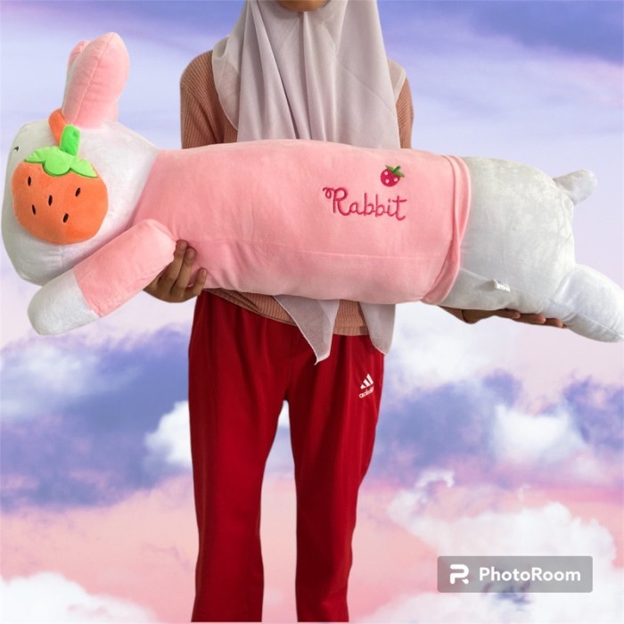 

GULING BONEKA RABBIT BUNNY PAKAI BANDO STRAWBERRY KELINCI UKURAN 90CM
