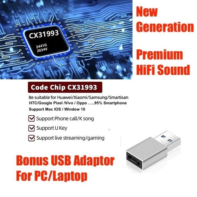 Conexant Cx31993 Pro Hifi Dac Type C To Jack 3.5Mm Aux Audio Adaptor