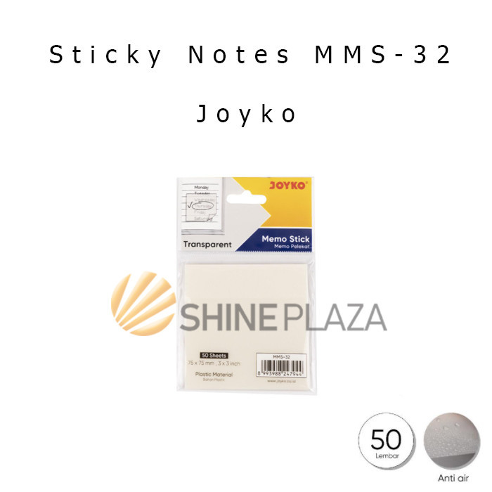 

MEMO TEMPEL STICKY NOTES TRANSPARAN JOYKO MMS-32 - KERTAS STICK NOTE