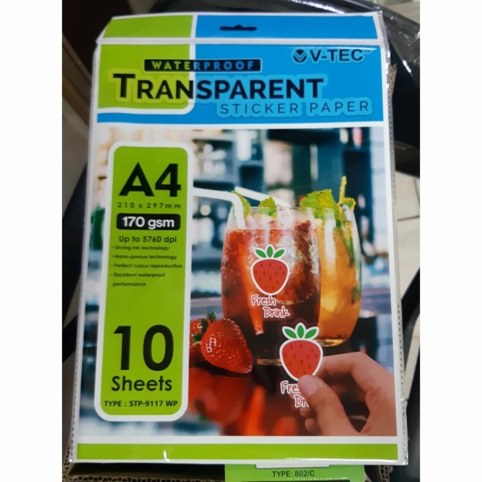

STICKER TRANSPARENT PAPER / KERTAS STICKER V-TEC 170 GR A4 STP-9117WP