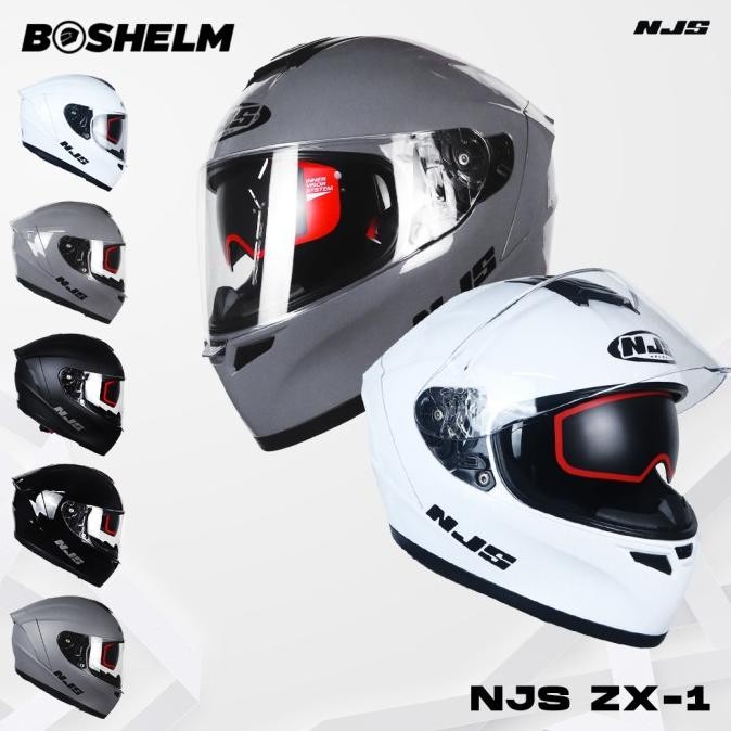 Njs Zx-1 Solid Stone Grey Glossy Helm Full Face Sni Original