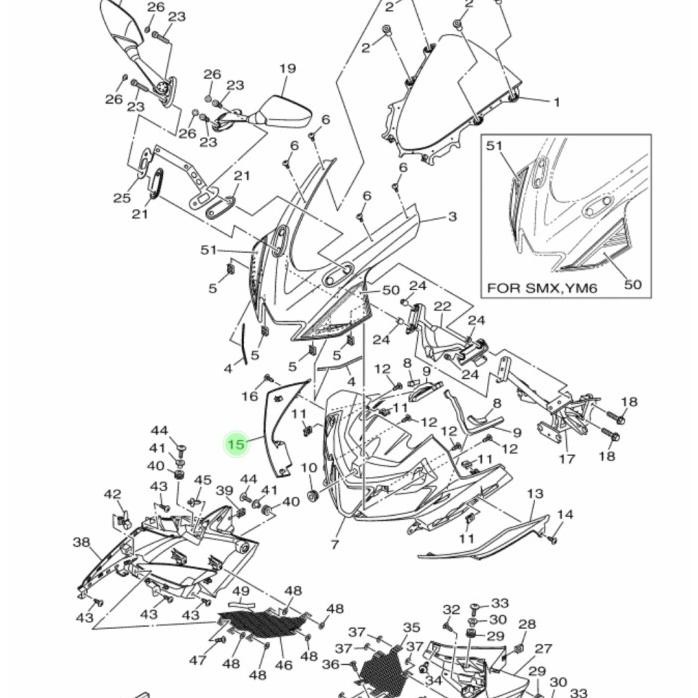 Panel Fairing List Lampu Kecil R15 Vva Kanan Biru Ori Bk6-F172H-00-P0 New