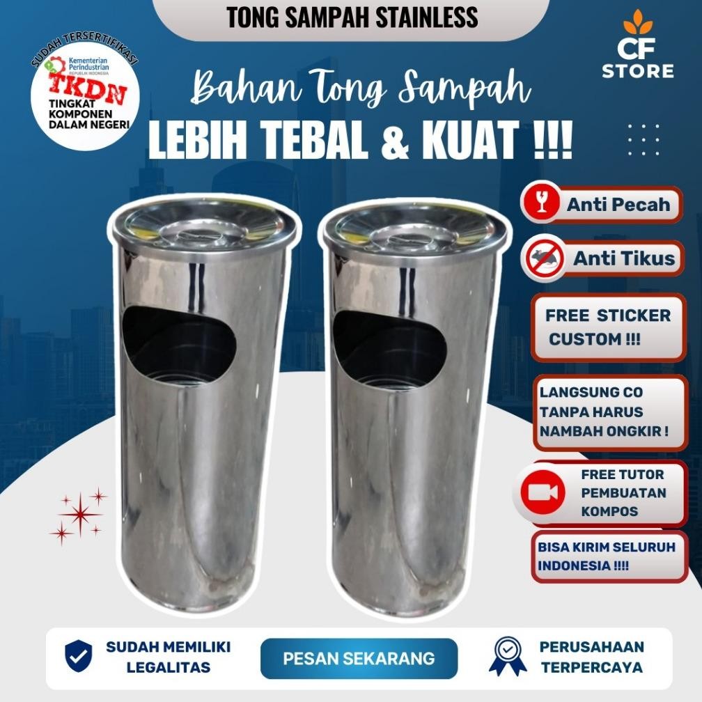 TONG SAMPAH STAINLESS ASBAK BULAT TEMPAT SAMPAH STAINLESS ASBAK
