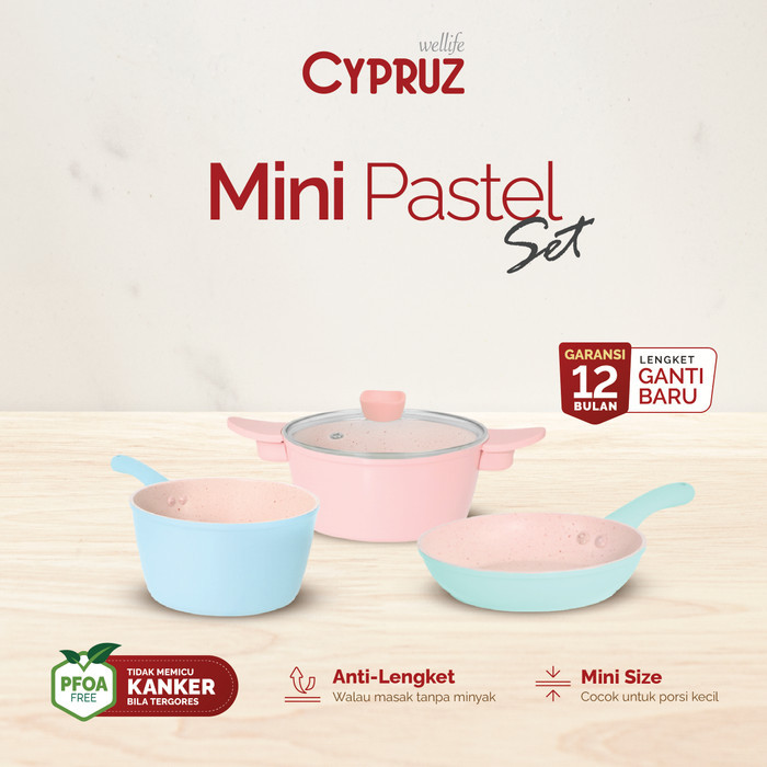 PROMO Cypruz Cookware Set Mini Pastel Series Wajan Set Premium Anti Lengket
