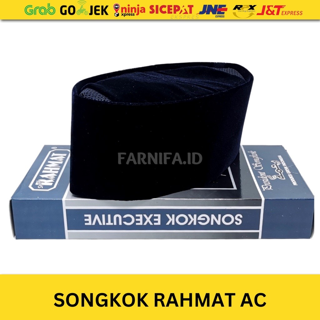 GROSIR (10 Pcs) Peci Songkok Dewasa Hitam Polos AC Merk Rahmat Kopiah Hitam Rahmat
