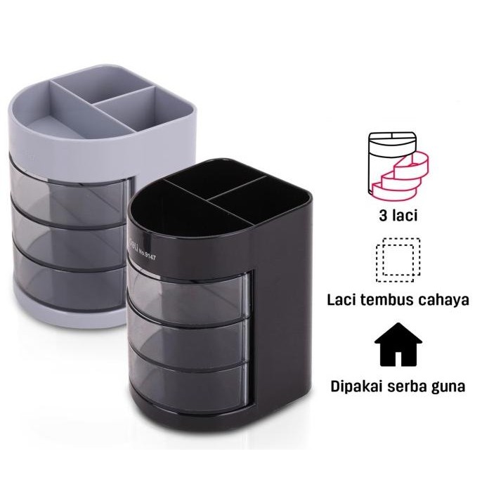 

Produk Baru!! TEMPAT PULPEN MEJA PEN HOLDER CUP DELI 9147 3LACI STATIONERY STAND