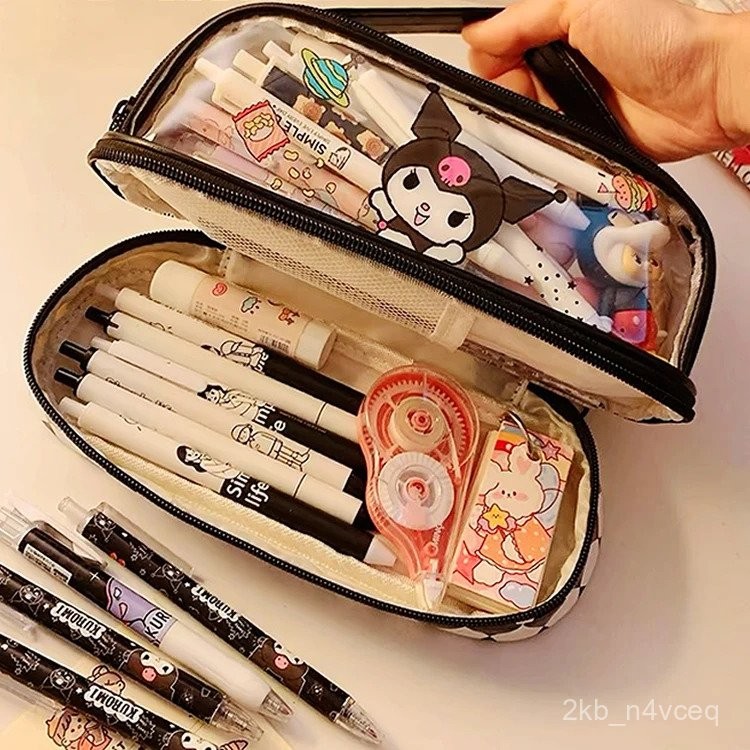 

Cartoon Hello Kitty Pencil Bags Sanrio Kuromi My Melody Cinnamoroll Large Capacity Portable Stationery Box Storage Case Kids Toy SVZJ