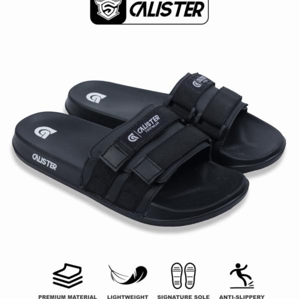 Sandal Pria Selop Distro Strap Aesthetic Hitam