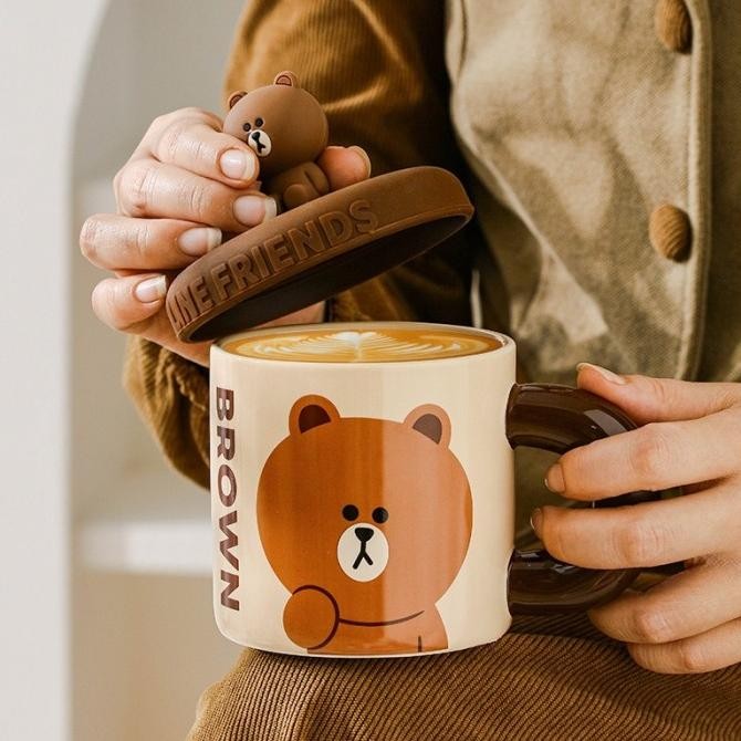 Line Friends Mug A / Gelas Cangkir Mug Karakter Line Brown Cony Sally Keramik Hadiah Kado Anak Lucu 
