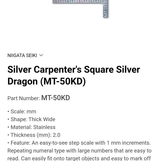 Baru NIIGATA SEIKI Carpenter Square Penggaris Siku MT-50KD bex90 Ayo Beli