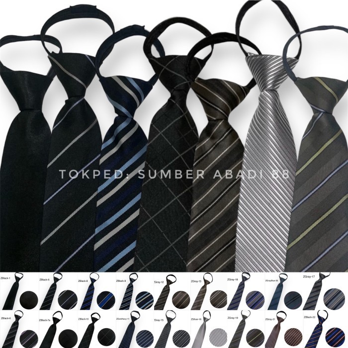 Terlaris Dasi Instant Zipper Langsung Pakai Warna Hitam Abu Navy Dongker Coklat SALE