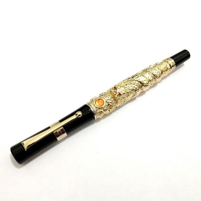 

New Metal Gold Dragon Relievo Red Eye Fountain Pen Pena Bolpen Pulpen Best Seller Original