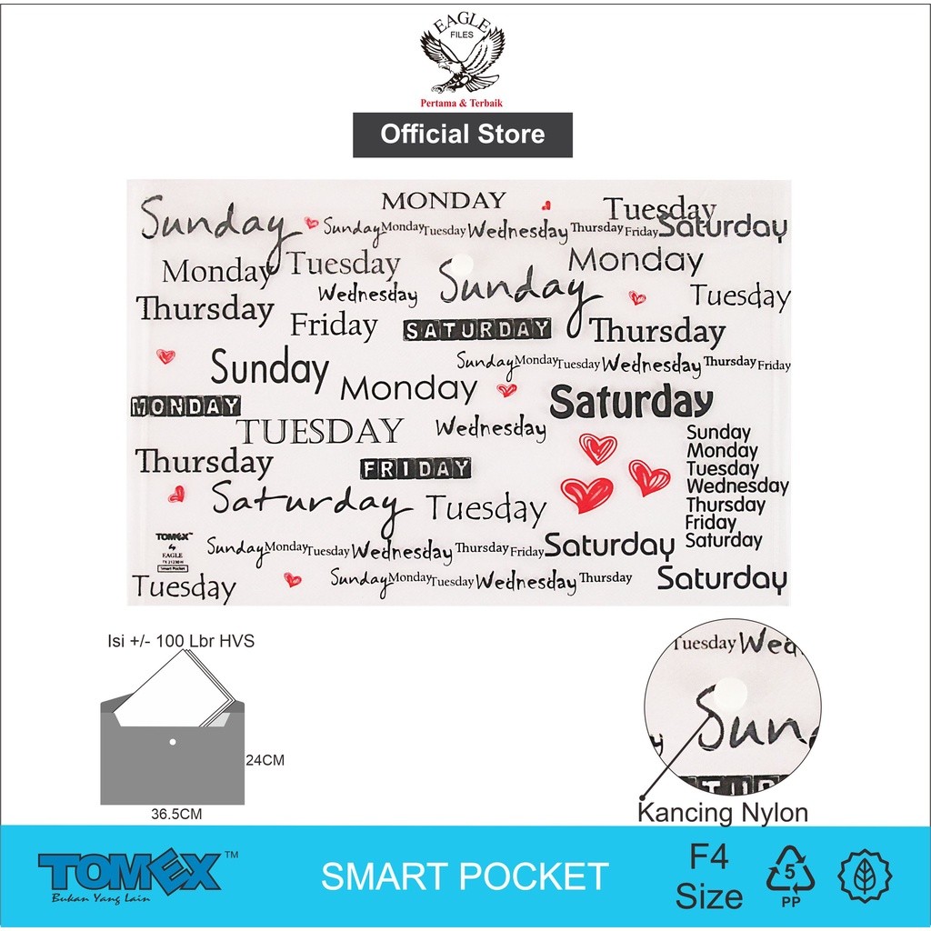 

Map Kancing Plastik F4 TOMEX Smart Pocket Map Plastik Kancing Motif SUNDAY MONDAY