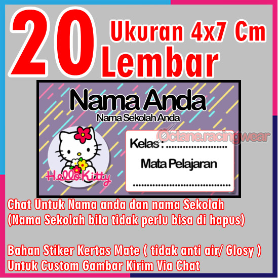 

Stiker Label Buku Mata pelajaran sekolah Sd Nama Sticker 20 Lembar mini banyak Murah Custom anak Sd cewe cowo Karakter Hello Kitty Vol 23