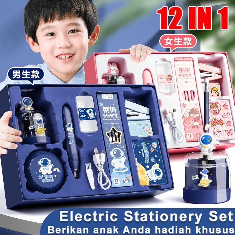 

HRN-813 Electric Stationery Set / Set Alat Tulis Elektrik Rautan Penghapus Vacuum Pensil 12 In 1 Berkualitas