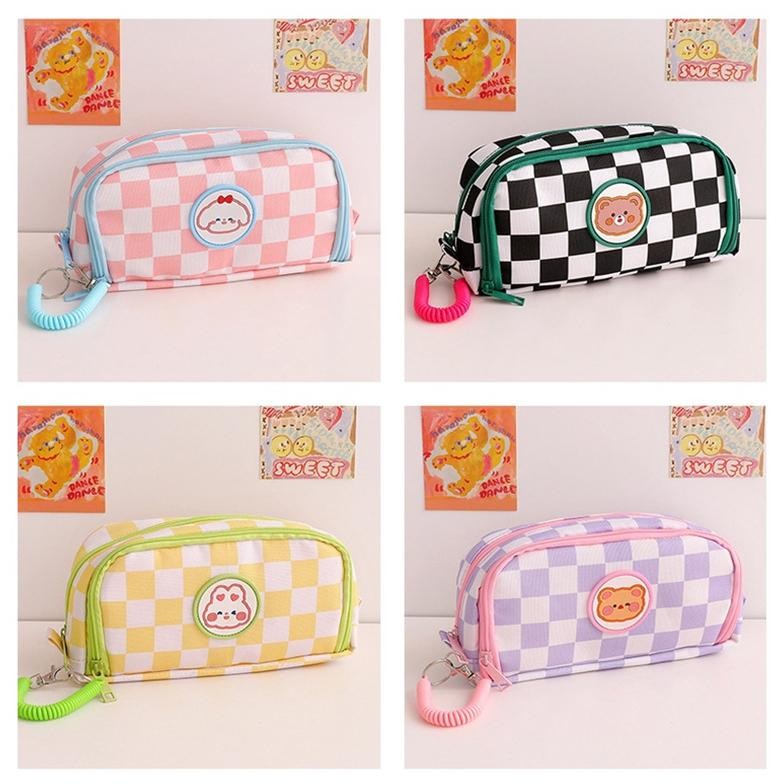 

rq-56 THE TIME-Tempat Pensil / Checkered Pencil Case Kotak Pensil Sleting Besar Korea Lucu Tempat Penyimpanan Pencil Case Premium