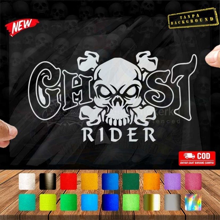 Cutting Stiker Ghost Rider Variasi Motor Mobil Sticker Skull Timbul Keren Nyala Dasbor Spakbor Visor
