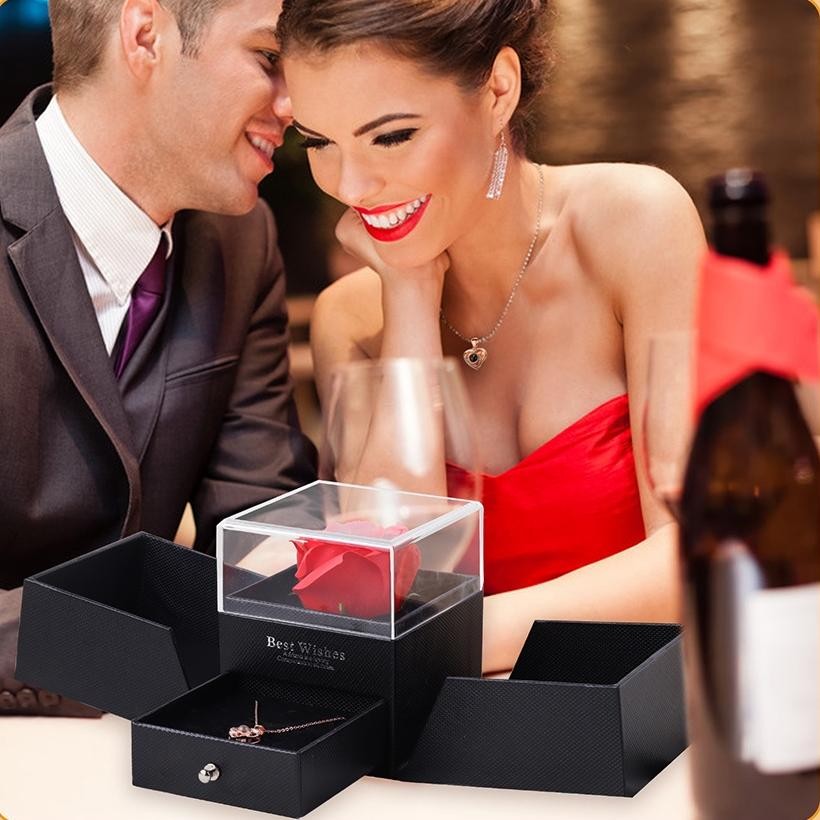 

TERLARIS Eternal Rose Gift Box / Kotak Perhiasan Kado Kalung Cincin Lamaran Mawar /Gift Box Mawar Visual Experience Ur37