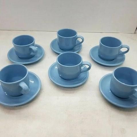 Cangkir Keramik Set Nikura 12 Pcs / Gelas Kopi Teh Kaca + Piring Tatak