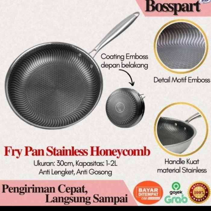 """] Wajan Stainless Hitam Gagang Home Pro Fry Pan Penggorengan Kuali 34CM
