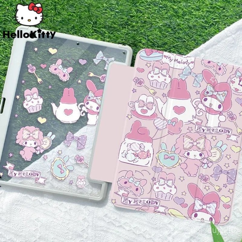 Sanrio My Melody Cinnamoroll IPad Case Acrylic Air 1 2 3 Mini 6 Three Fold Hard Case IPad Pro 11 10.