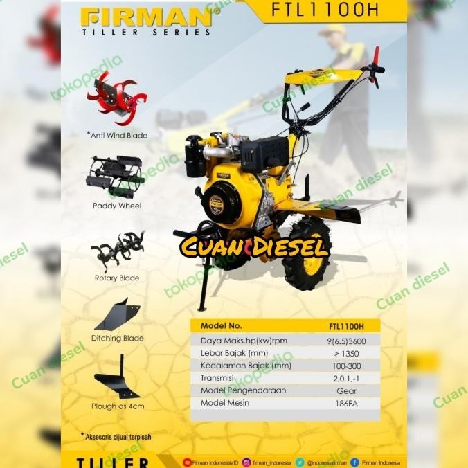 Diskon Terbatas Traktor Firman Diesel Mesin Bajak Sawah Ftl1100 H