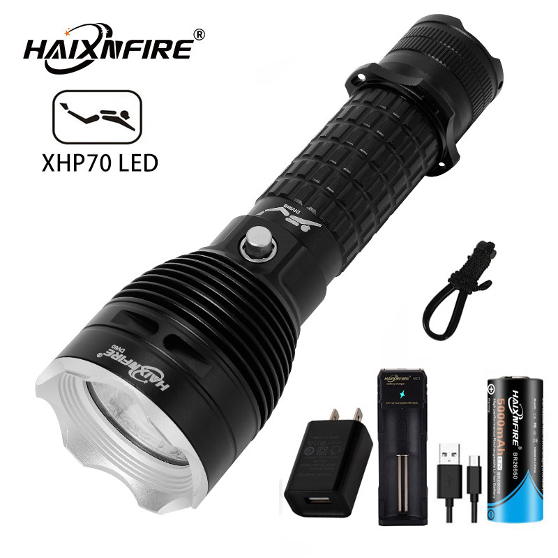 HaixnFire DV60 Senter Selam Scuba XHP70 LED 7000 Lumen Lampu Tahan Air Bawah Air Lampu Pancing Berke