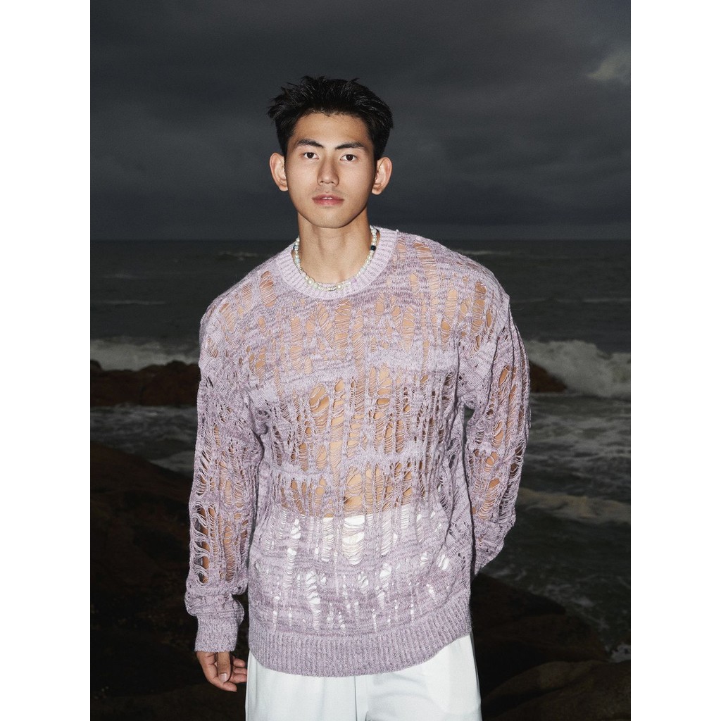 

Sweter Pria Kerah Bulat Sobek Berlubang, Longgar