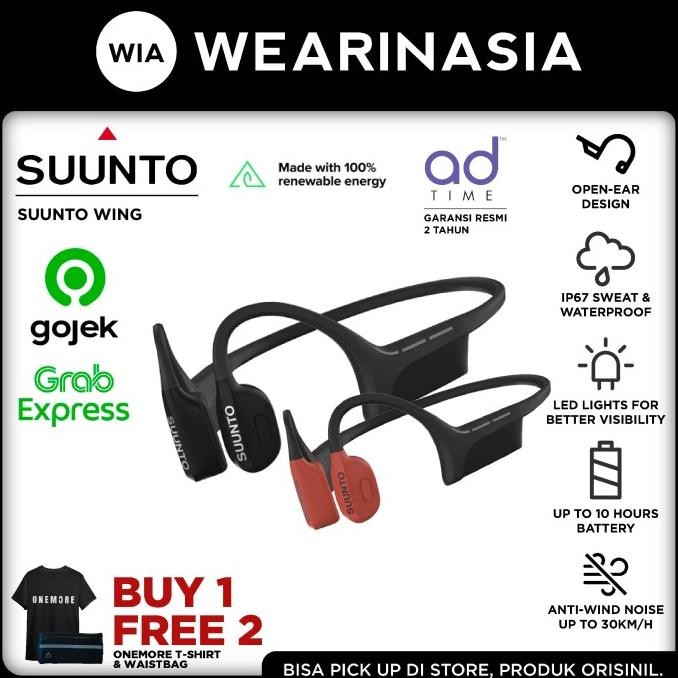 Suunto Wing - Earphone Bone Conduction Headphone Wireless Original Garansi Resmi Black, Lava Red, Lime
