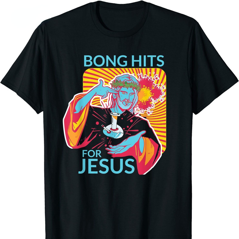Bong Hits Untuk Jesus Thc Stoner Kaos Grafis Baru Pria Shortsleev