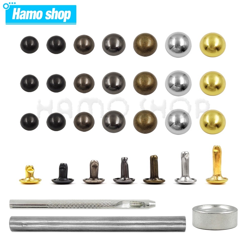 100Set 5-12Mm Kubah Logam Tutup Ganda Paku Keling Kancing Bulat dengan Alat untuk Perbaikan Kerajina