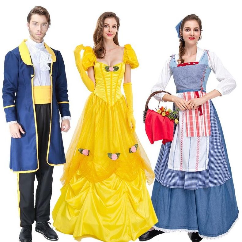 SDF Beauty and the Beast Princess Belle Dress Dewasa Disney King Bermain Kostum Maid Bahasa Perancis